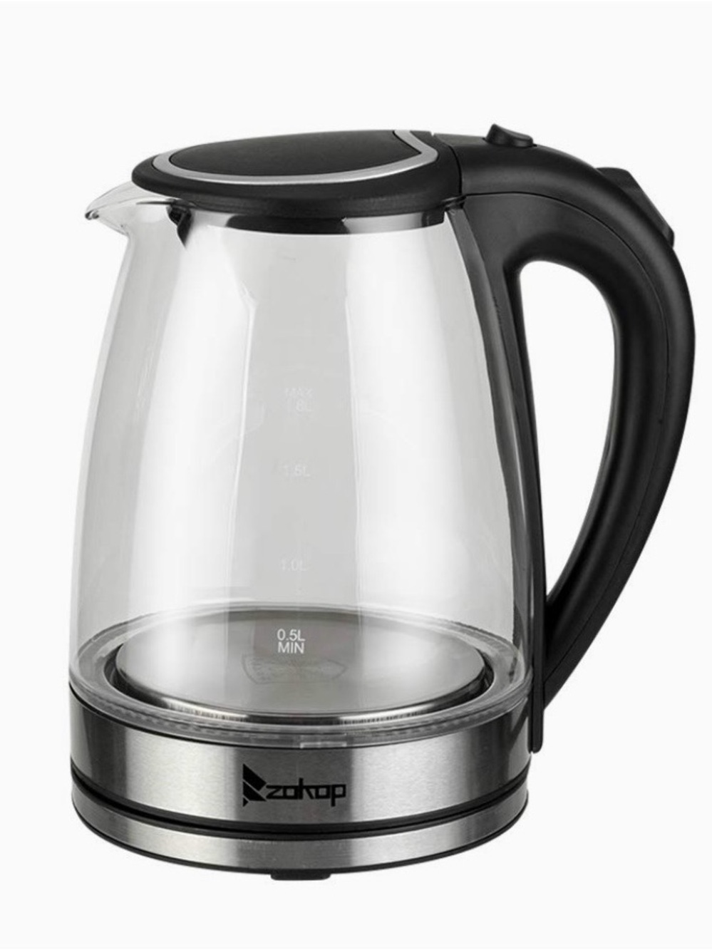 New Zokop Electric Glass Hot water Tea Kettle 1500W 1.8L Black Stainless Steel - Picture 9 of 12